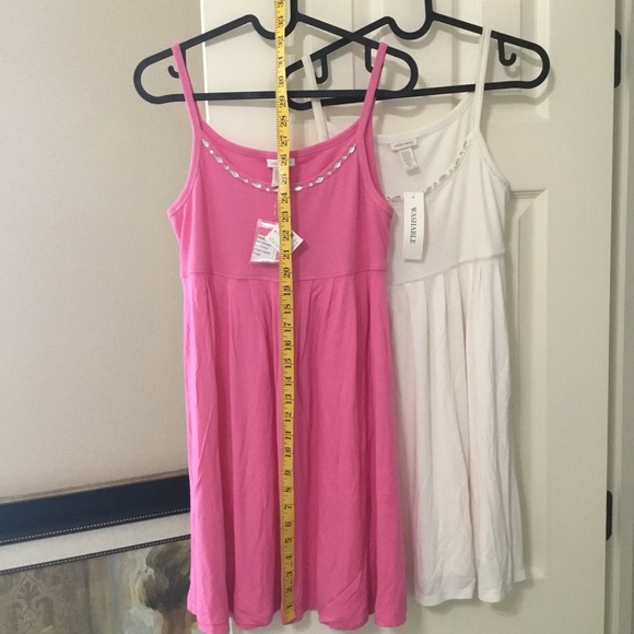 NEW Two Pink and White Spaghetti strap baby doll Dresses , Embellished - Picture 5 of 12